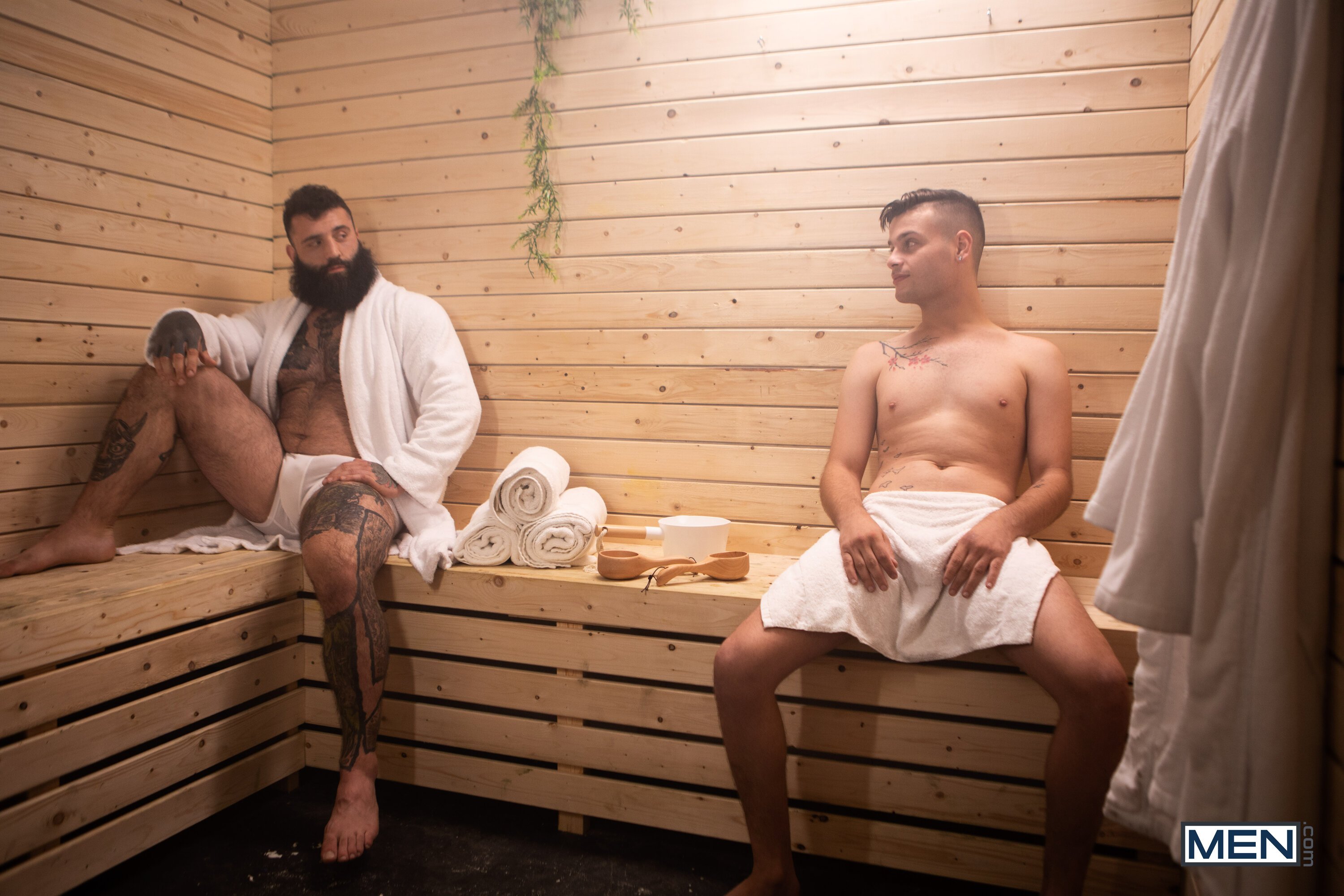 Sauna action with a twink and a bear